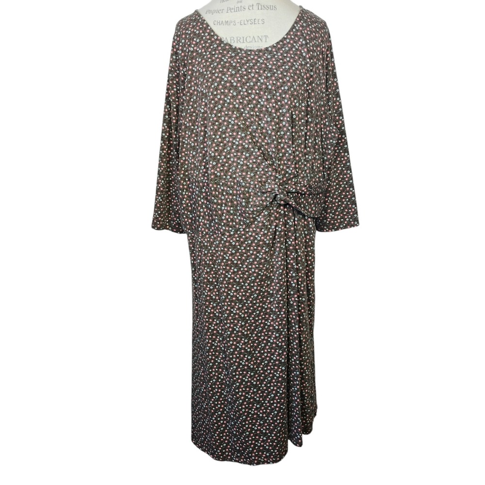 Lands End Midi Dress Brown Ditsy Floral Print Long Sleeve Womens Plus Size 2X‎